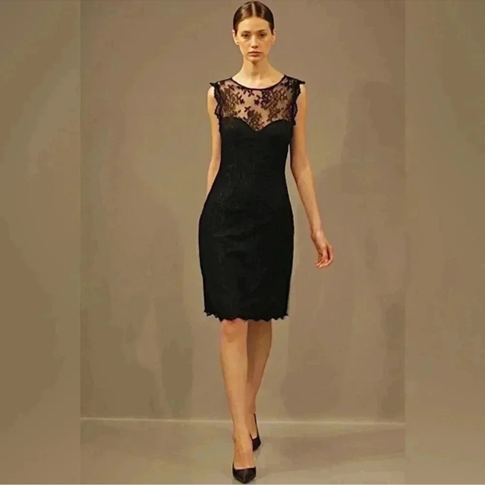 Monique Lhuillier Black Lace-Overlay Sheath Mini Dress
